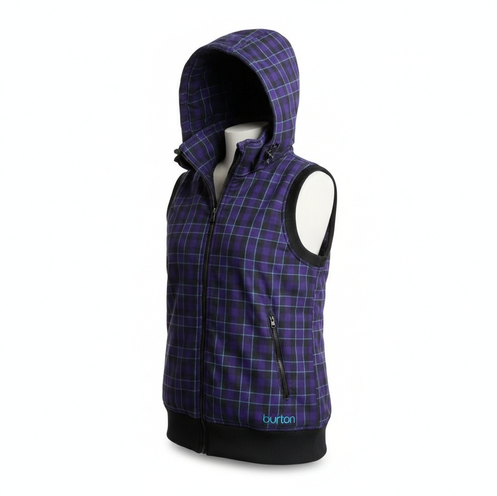 Burton Women’s Medium Snowboarding DryRide Vest Hooded Insulated Purple Plaid